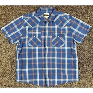 Ariat Retro Fit Shirt Men's XL Blue Plaid Pearl Snap Short Sleeve Pocket